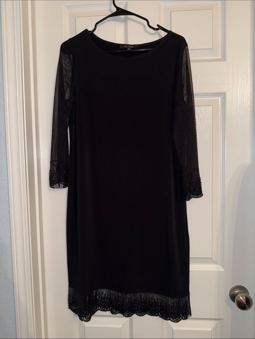 Blu Sage Black Embellished-Trim Midi Dress